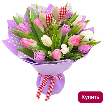 Тюльпаны и сердечки в букете